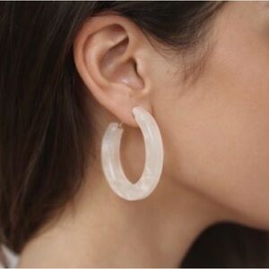 Pale Pink Marble Resin Hoop Earrings | Lightweight